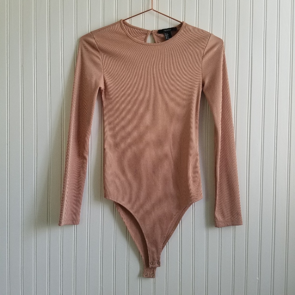 Orange/Nude Ribbed Longsleeve Bodysuit Top